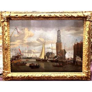 Jacobus Storck (c. 1641–1692), View Of The Port Of Amsterdam, Oil On Canvas 