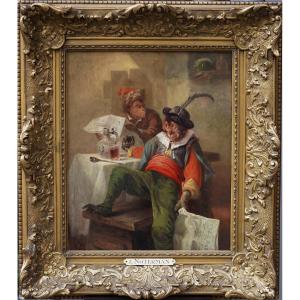 Zacharie Noterman, 1824–1890, *monkeys Reading Their Newspapers*, Oil On Mahogany Panel.