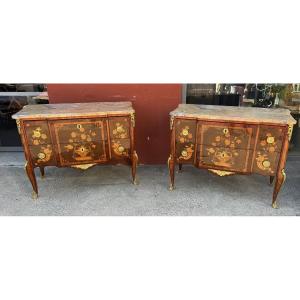 Jean GIRARDAU reçu maitre en 1738, paire de commodes Transition, marqueterie de fleurs 