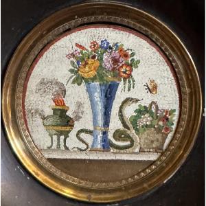 Giacomo Raffaeli 1753–1836, Attributed To; Micromosaic Depicting A Vase With Flowers And A Basket