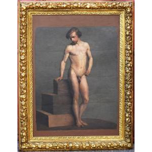 19th-century Italian School, Academic Study Of A Nude Man, Oil On Canvas, Circa 1870
