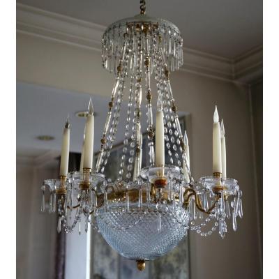 Chandelier Crystal And Bronze Circa 1810