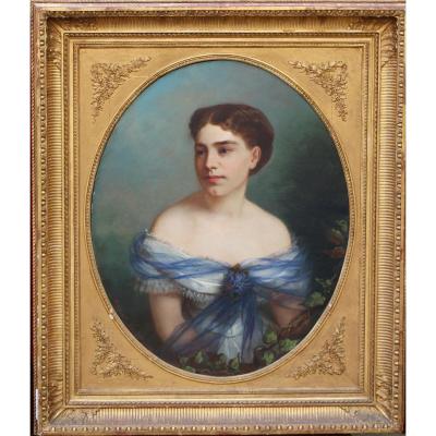 Schrodl Norbert 1842-1912 Portrait Of Young Woman, Painting From 1866