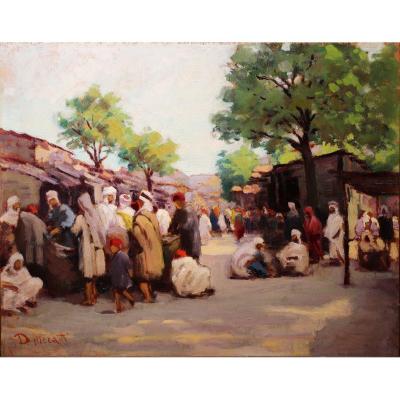 Dario Mecatti 1909-1976, Scène De Marché Au Maroc.