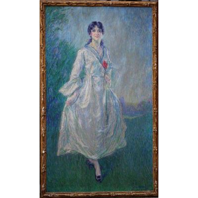 William Malherbe 1884-1951, Portrait De Jeune Femme En Pied En 1919