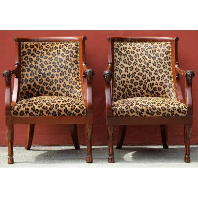 Jacob Frères Attributed To, Pair Of Armchairs With Backrest In Gondola Empire Period.