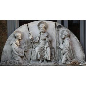 Triptyque Bas Relief En Plâtre Saint Pierre évêque Et Donateur 