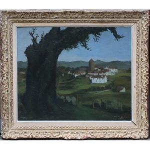 P.g. Theron (1919-2001), View Of The Village Of Sare In The Basque Country, Oil On Canvas