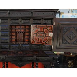 Cabinet In Carved Ebony And Blackened Wood, France Circa 1640-1650