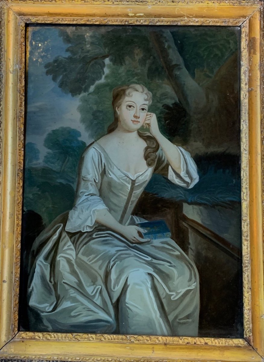 "portrait Of A Quality Lady" Fixed Under Glass, 18th Century, England-photo-3