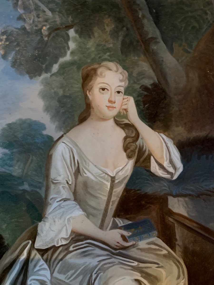 "portrait Of A Quality Lady" Fixed Under Glass, 18th Century, England-photo-4