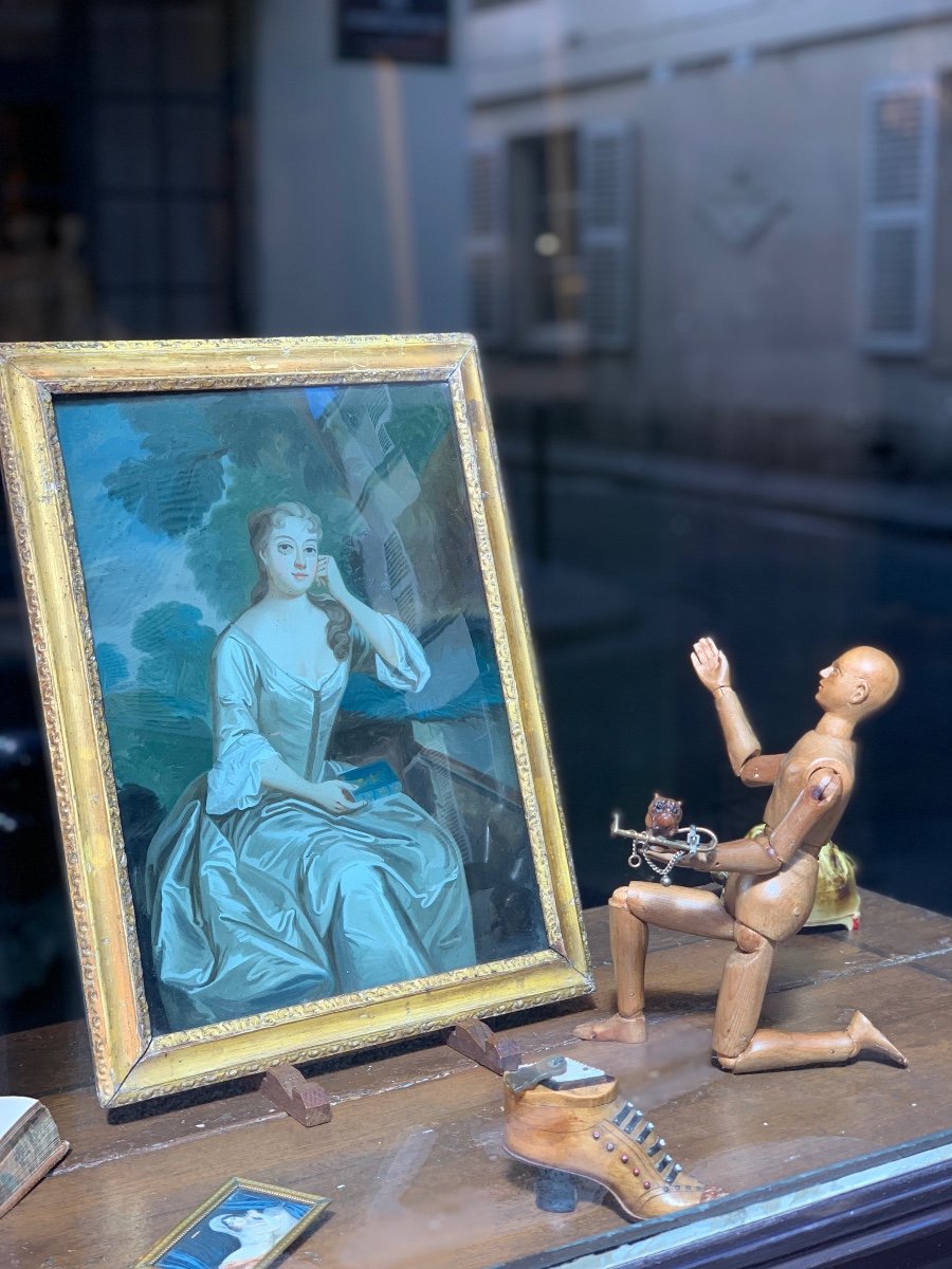  Fixé sous verre "Portrait d'une dame de qualité,  XVIII siècle, Angleterre-photo-1