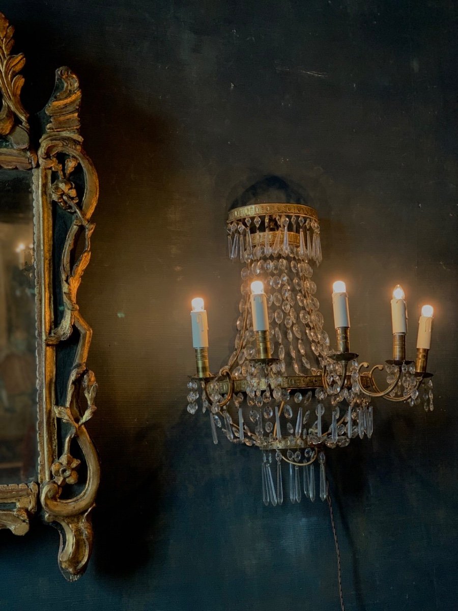 Paire de grandes appliques demi-corbeilles, XIX siècle, Italie -photo-3