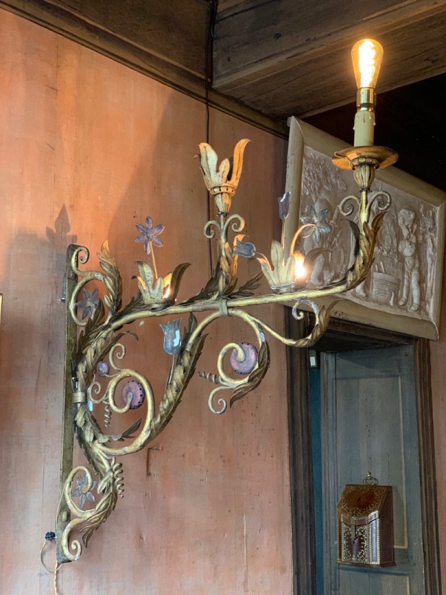Baroque Sconces In Golden Wrought Iron 18th  Century-photo-3