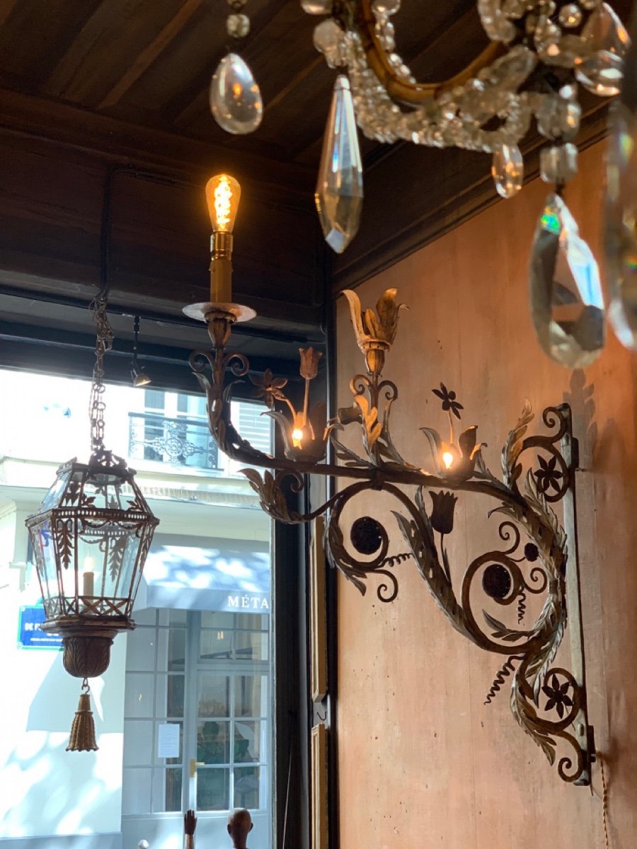 Baroque Sconces In Golden Wrought Iron 18th  Century-photo-4