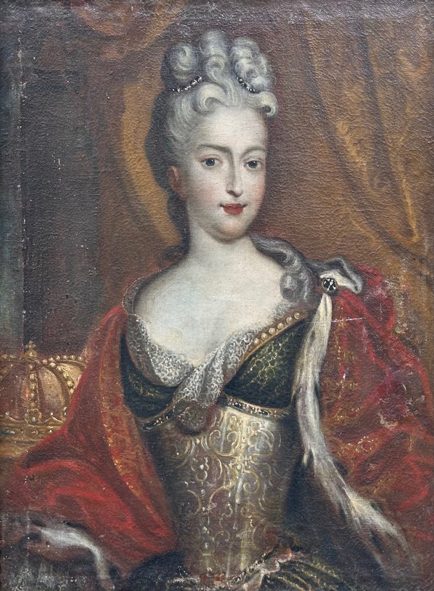 Oil On Canvas "portrait Of Marie-amélie Of Saxony", 18th Century-photo-2