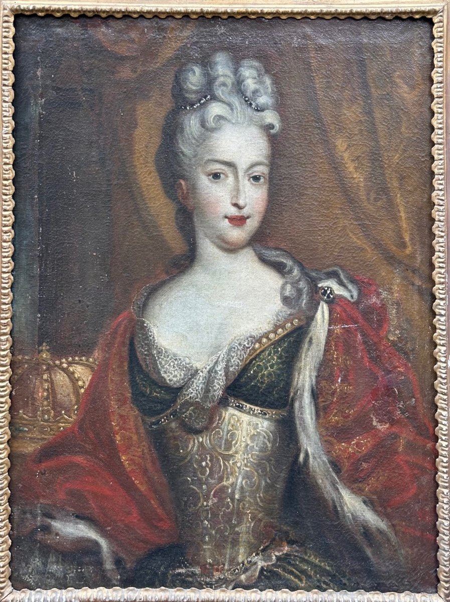 Oil On Canvas "portrait Of Marie-amélie Of Saxony", 18th Century-photo-3