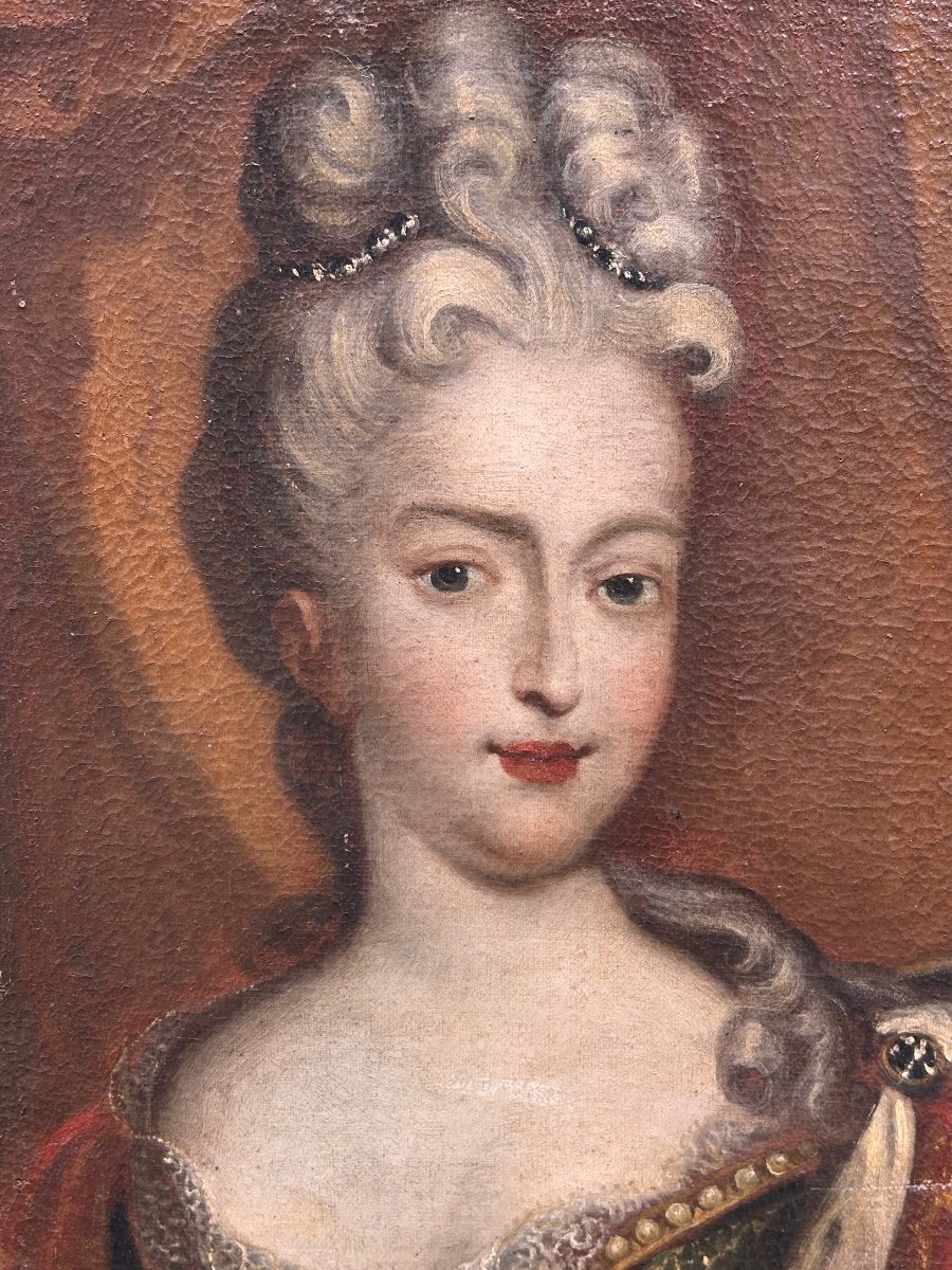 Oil On Canvas "portrait Of Marie-amélie Of Saxony", 18th Century-photo-4