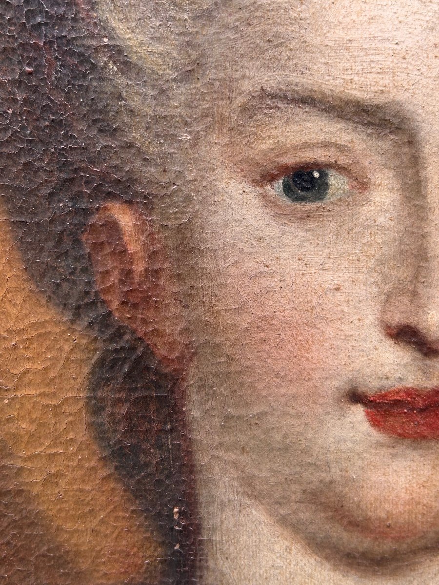 Oil On Canvas "portrait Of Marie-amélie Of Saxony", 18th Century-photo-3