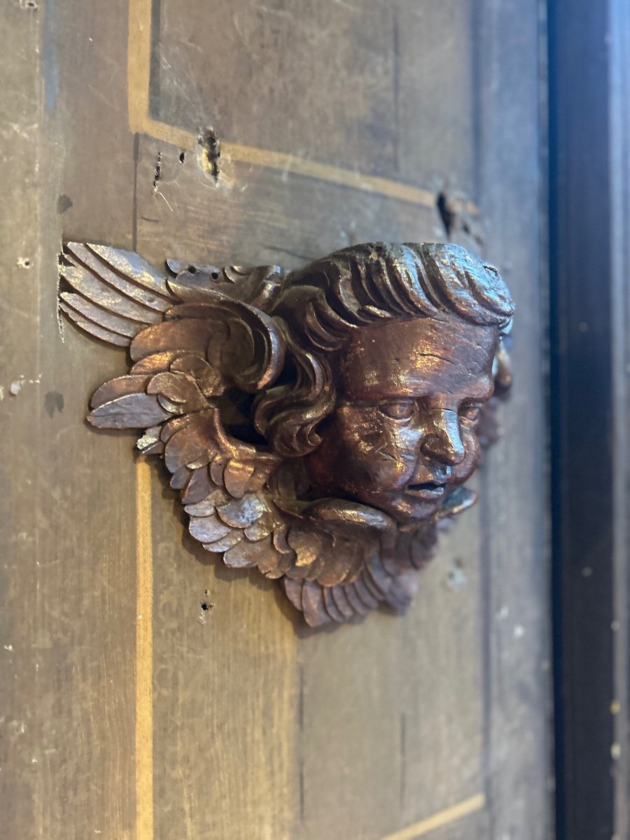 Angel Head In Oak Wood, 17th Century-photo-4