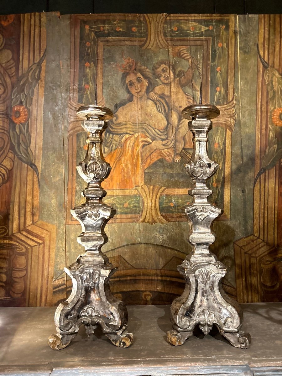 Pair Of Big Candle Holders, 18th Century-photo-6