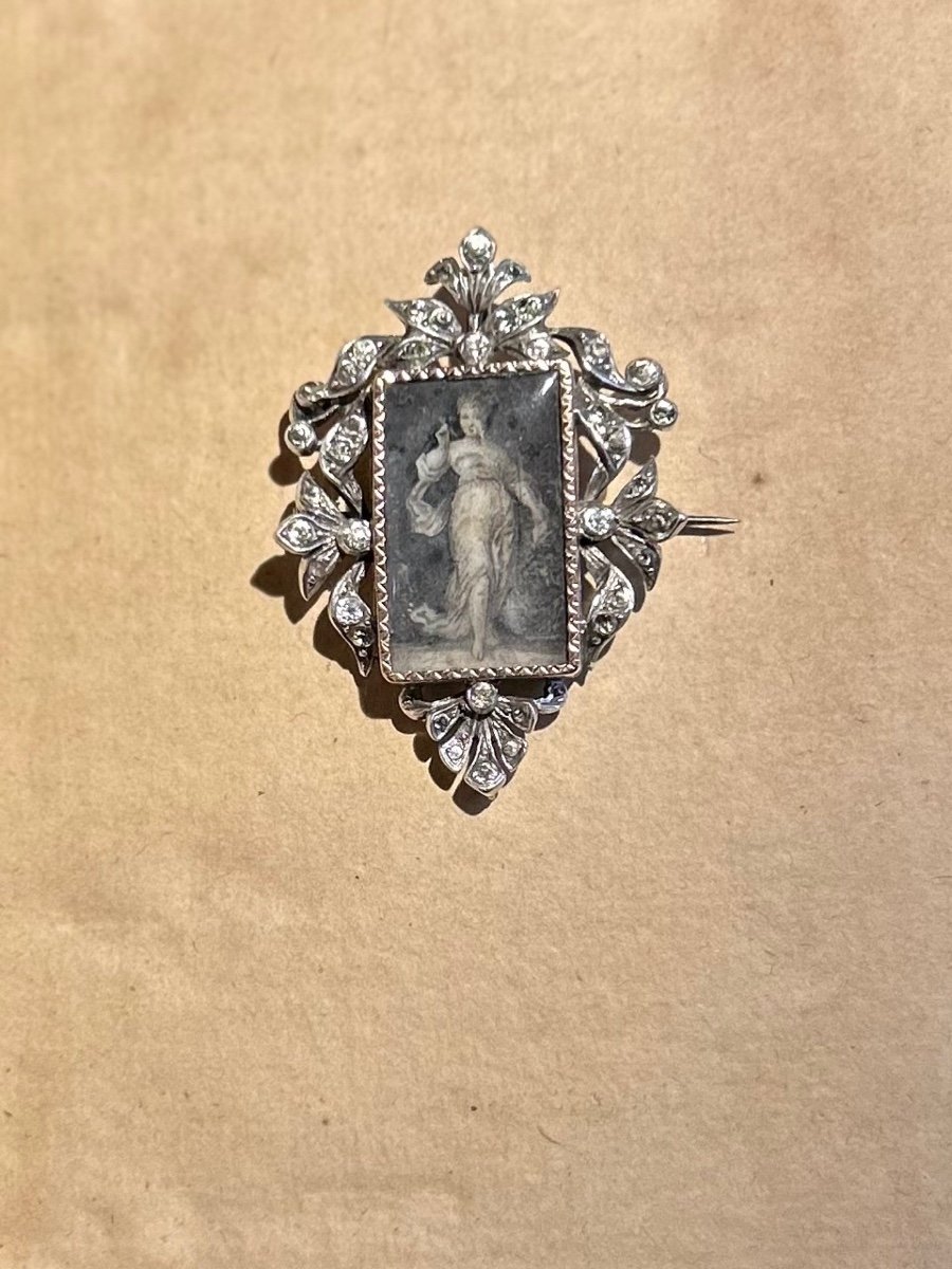 Broche en argent et miniature XIX siècle -photo-2