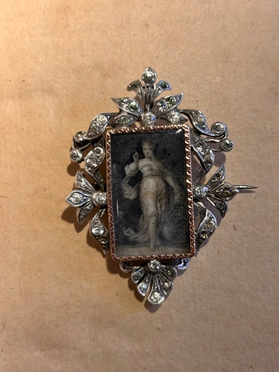Broche en argent et miniature XIX siècle -photo-3