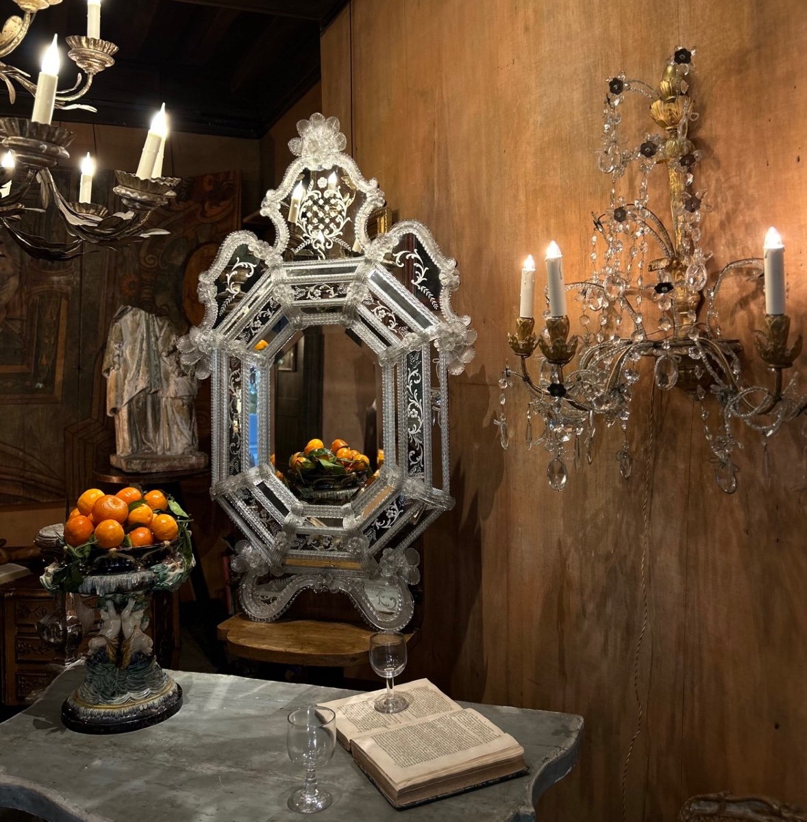 Venetian Mirror In Engraved Glass, Circa 1940 -photo-2