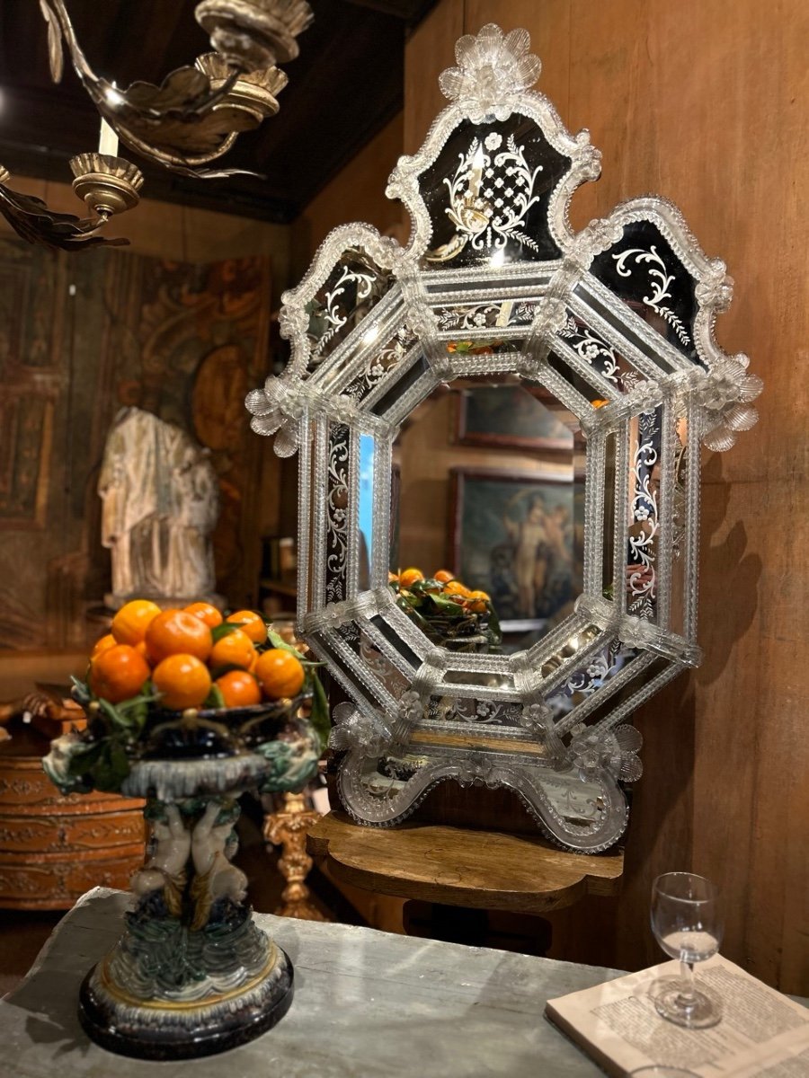 Venetian Mirror In Engraved Glass, Circa 1940 -photo-3