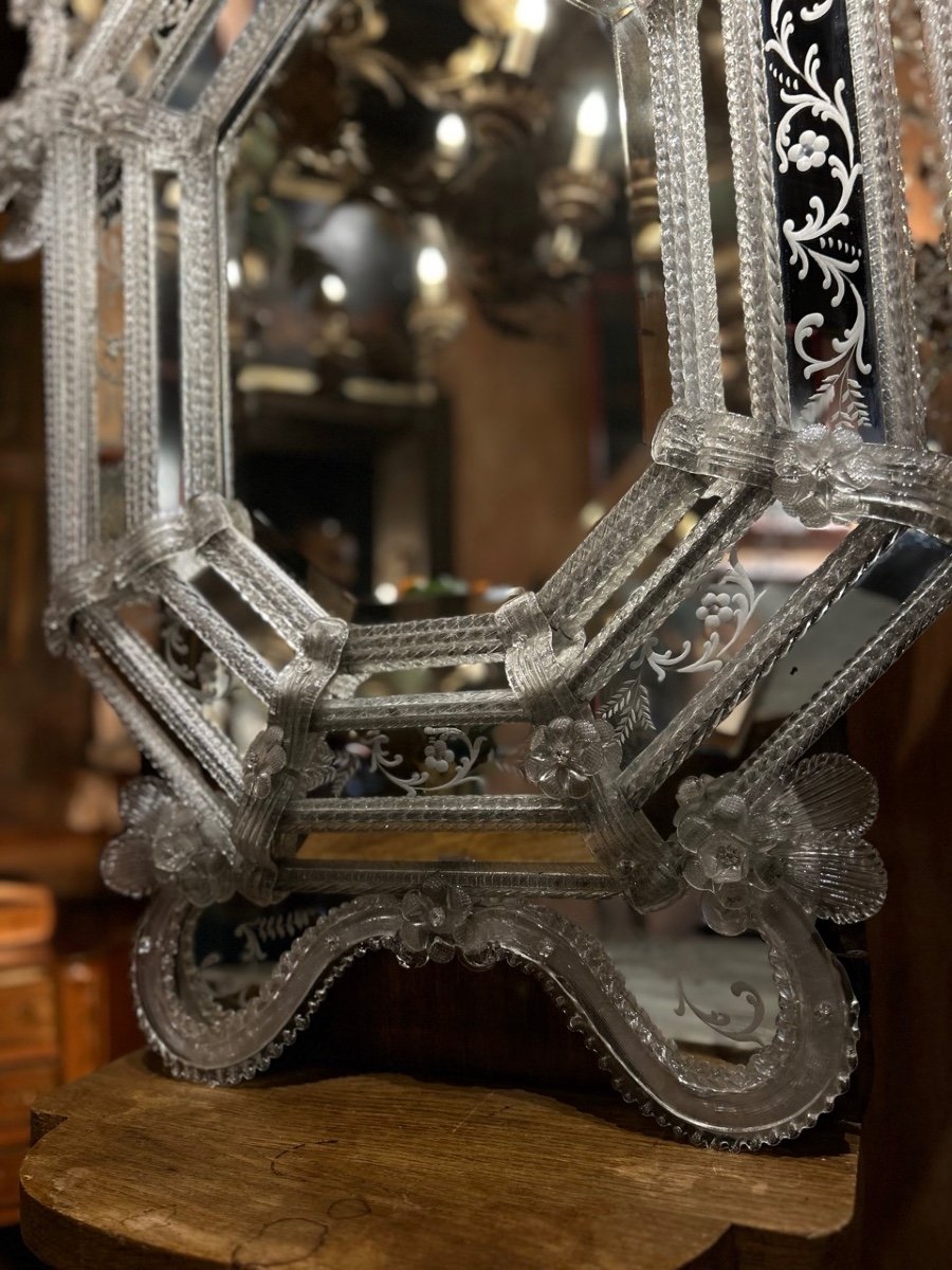 Venetian Mirror In Engraved Glass, Circa 1940 -photo-4