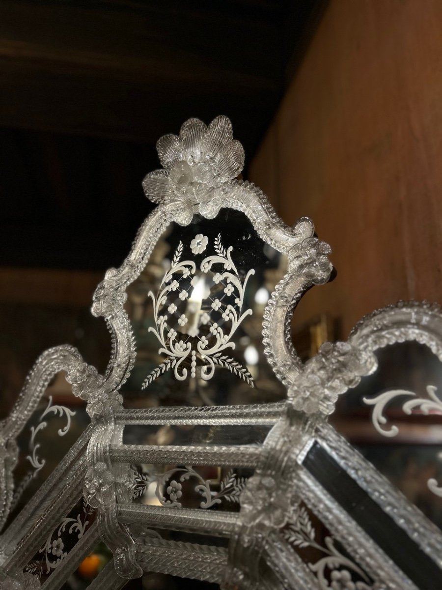 Venetian Mirror In Engraved Glass, Circa 1940 -photo-1