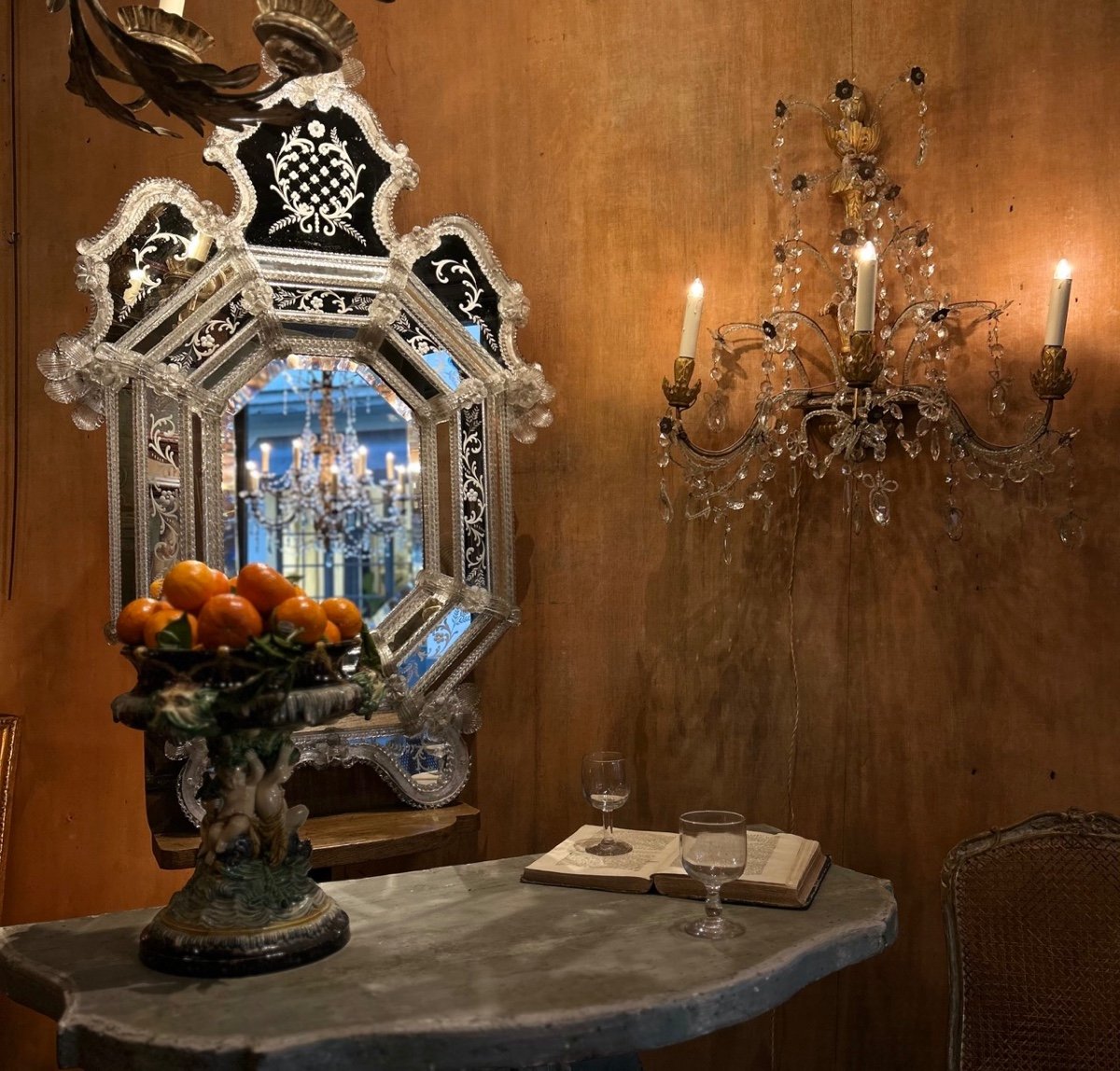 Venetian Mirror In Engraved Glass, Circa 1940 -photo-2