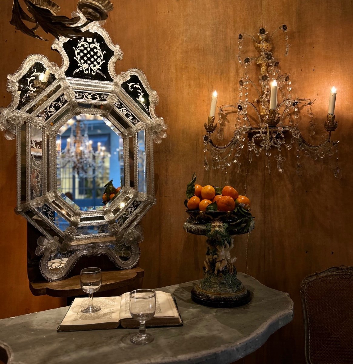 Venetian Mirror In Engraved Glass, Circa 1940 -photo-3