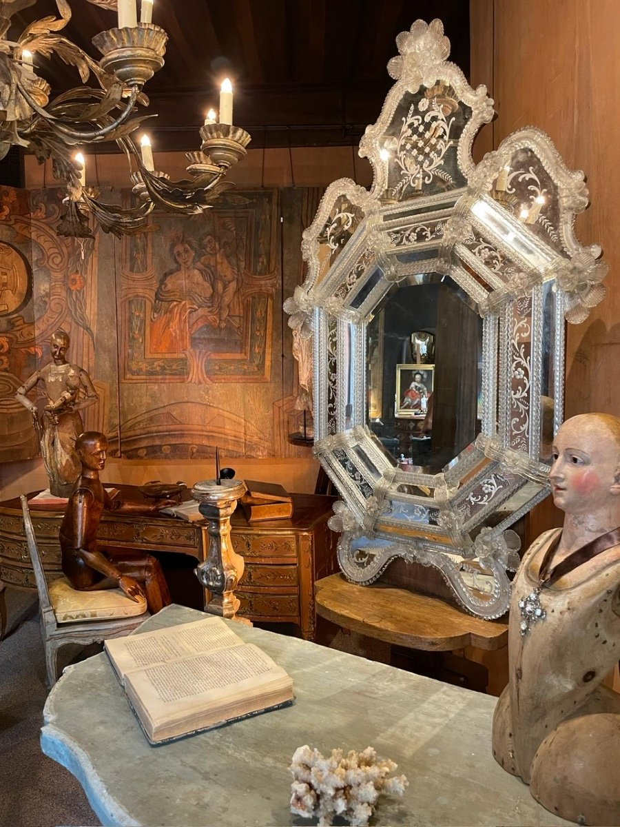 Venetian Mirror In Engraved Glass, Circa 1940