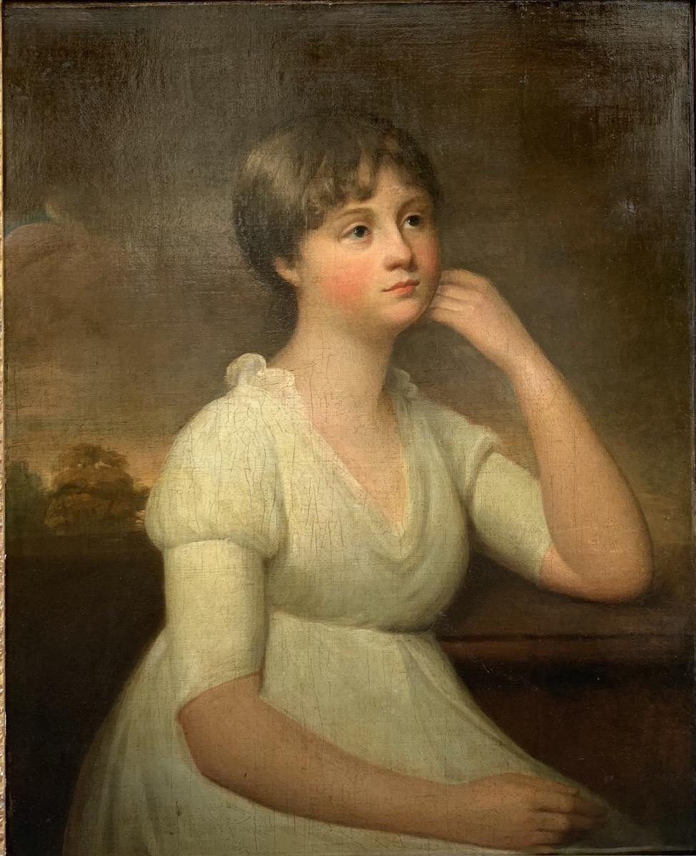 "Portrait d'une jeune fille" école anglaise XIX siècle-photo-2