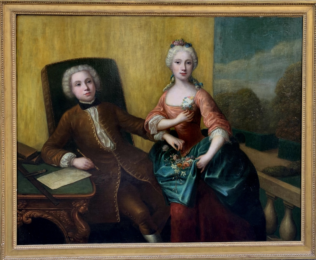 Jeune couple, Ecole autrichienne, fin XVIII siècle-photo-2