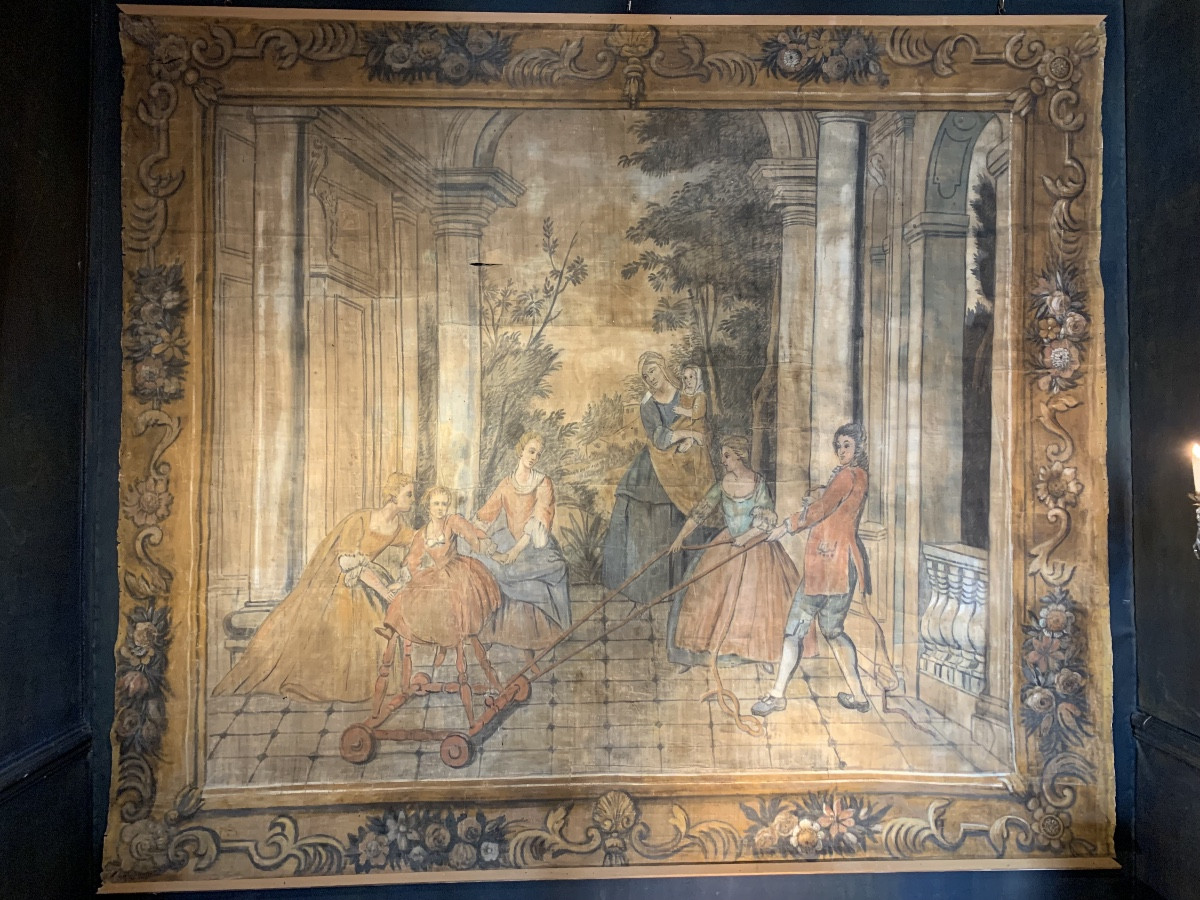 Jeux d'enfants Toile peinte, fin XVIIIe siècle-photo-2