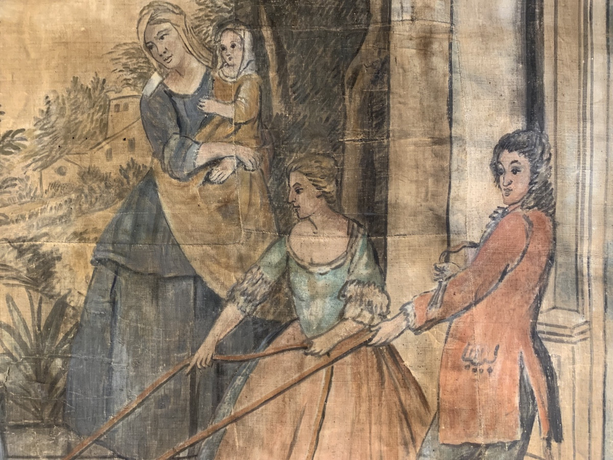 Jeux d'enfants Toile peinte, fin XVIIIe siècle-photo-3