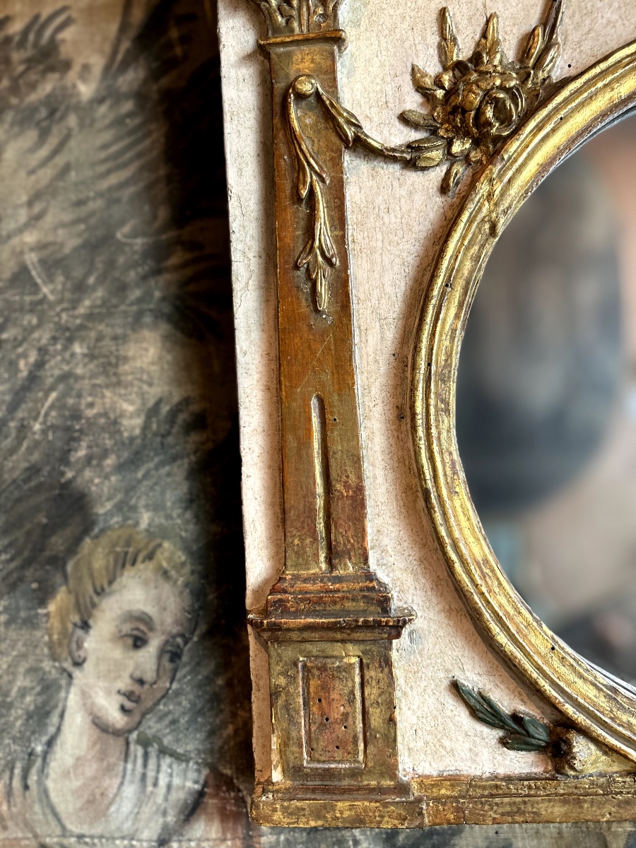 Miroir en bois sculpté polychrome, XVIII siècle-photo-3