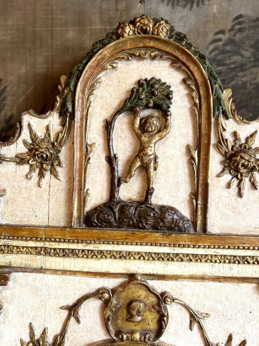 Miroir en bois sculpté polychrome, XVIII siècle-photo-4