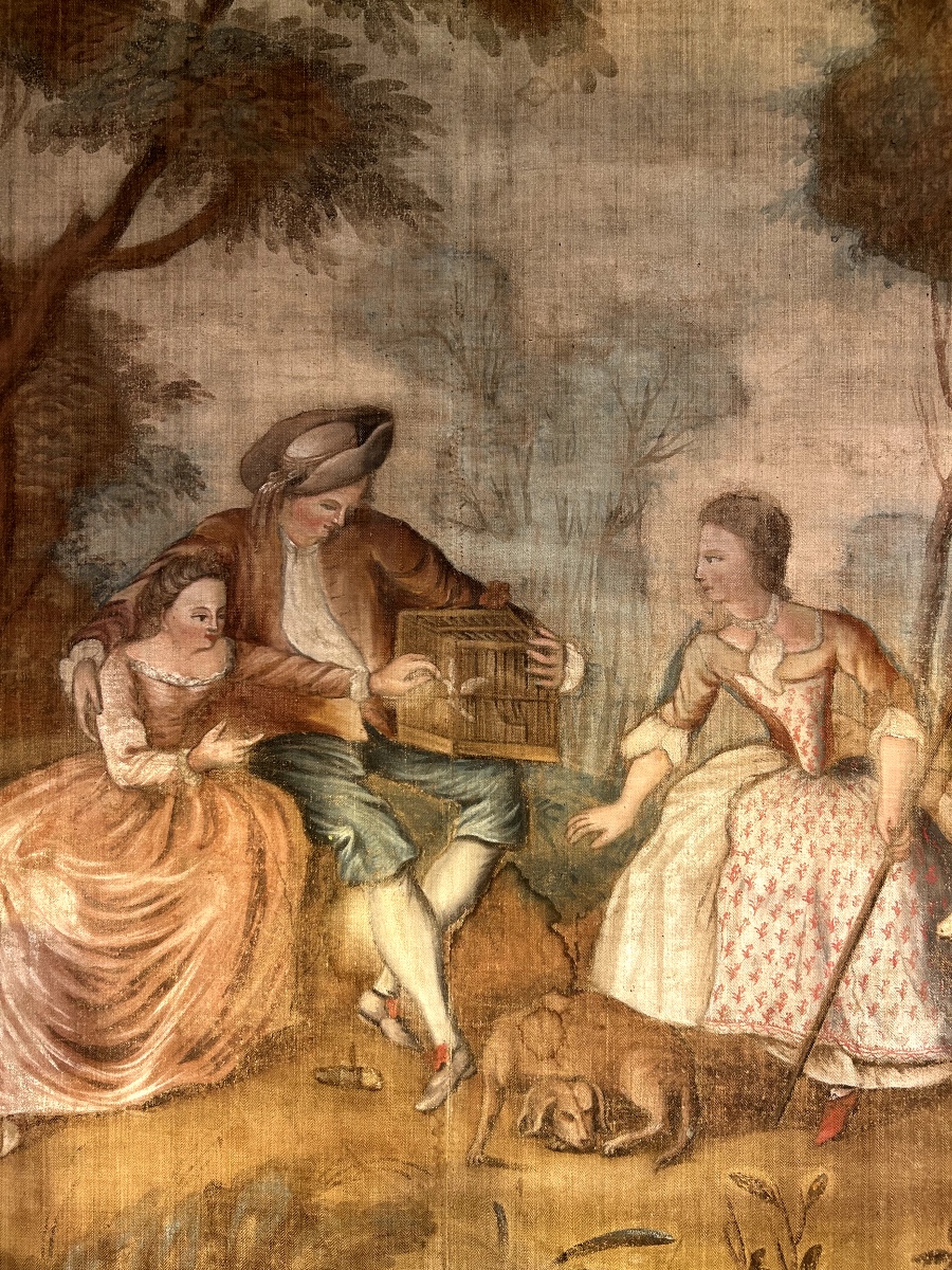 Painted Canvas, The Bird In A Cage, Also Known As The Loves Of The Bocage – Lancret, 18th Century-photo-3