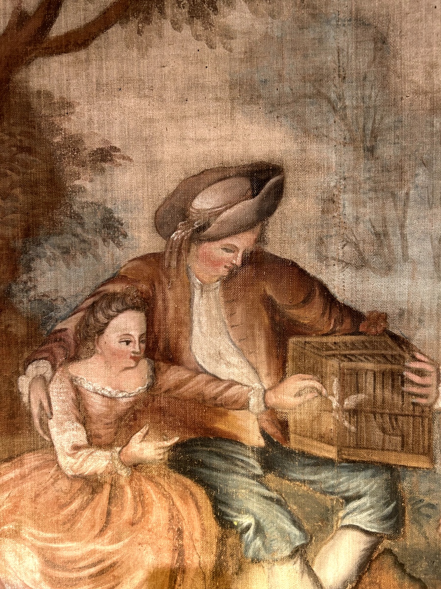 Painted Canvas, The Bird In A Cage, Also Known As The Loves Of The Bocage – Lancret, 18th Century-photo-2