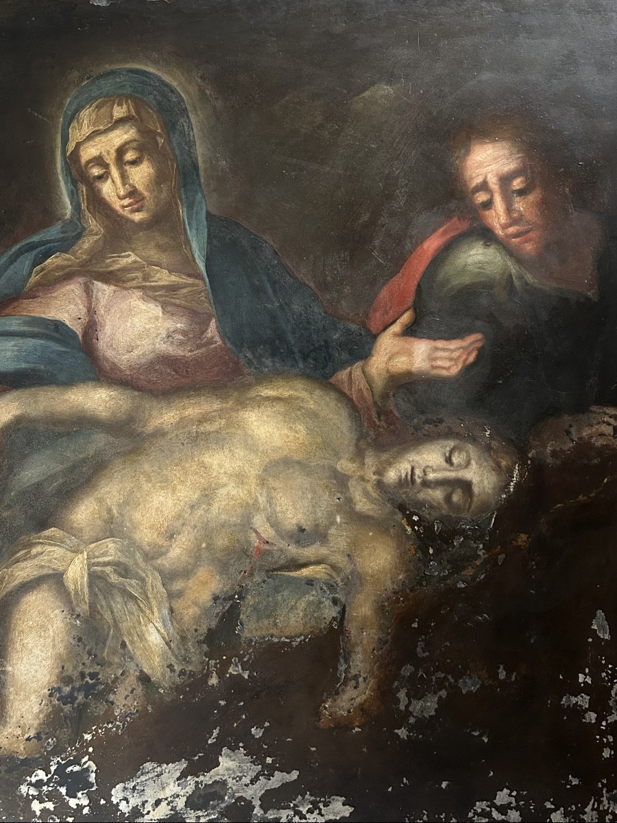 Exceptionnelle Pietà sur ardoise, École Génoise, XVIIe siècle-photo-2