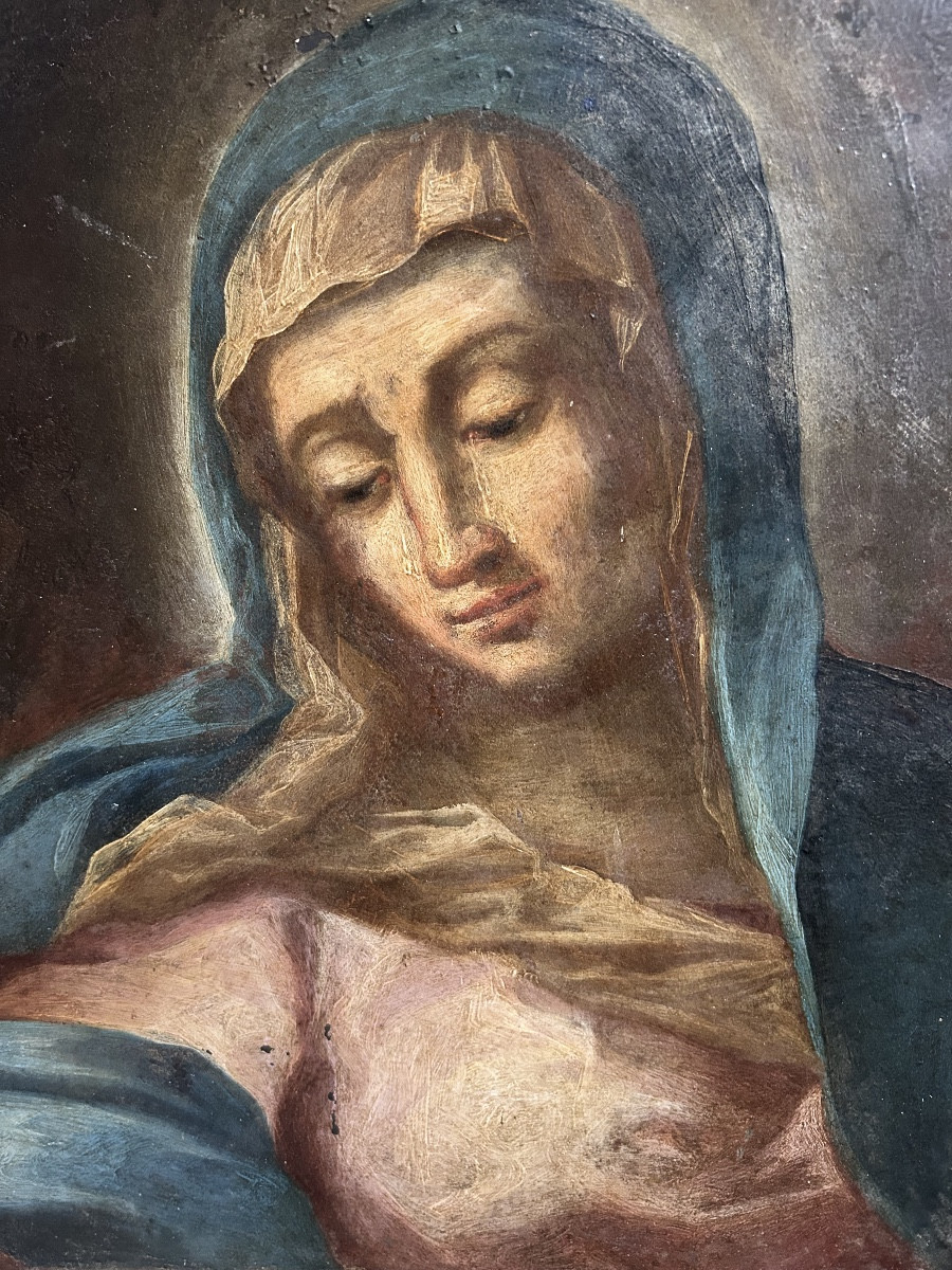 Exceptionnelle Pietà sur ardoise, École Génoise, XVIIe siècle-photo-4