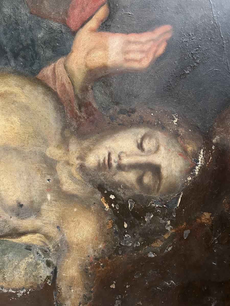 Exceptionnelle Pietà sur ardoise, École Génoise, XVIIe siècle-photo-1