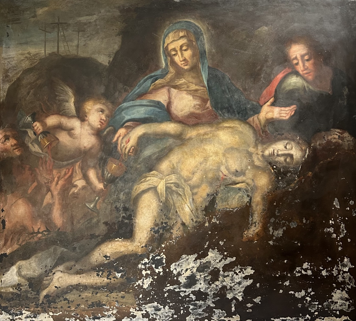 Exceptionnelle Pietà sur ardoise, École Génoise, XVIIe siècle