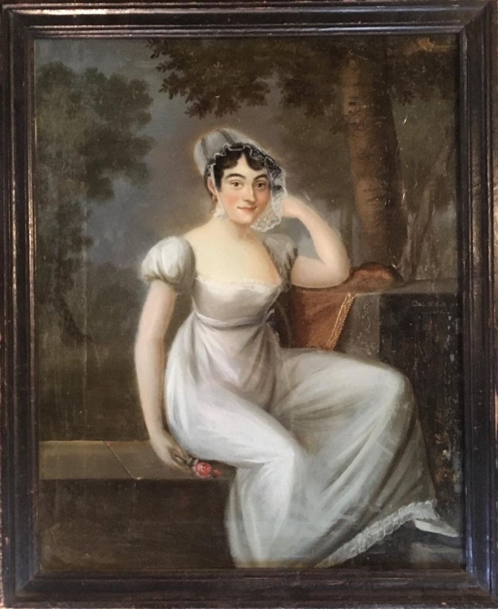 PORTRAIT DE MADEMOISELLE MARS, FIXÉ SOUS VERRE, 1810