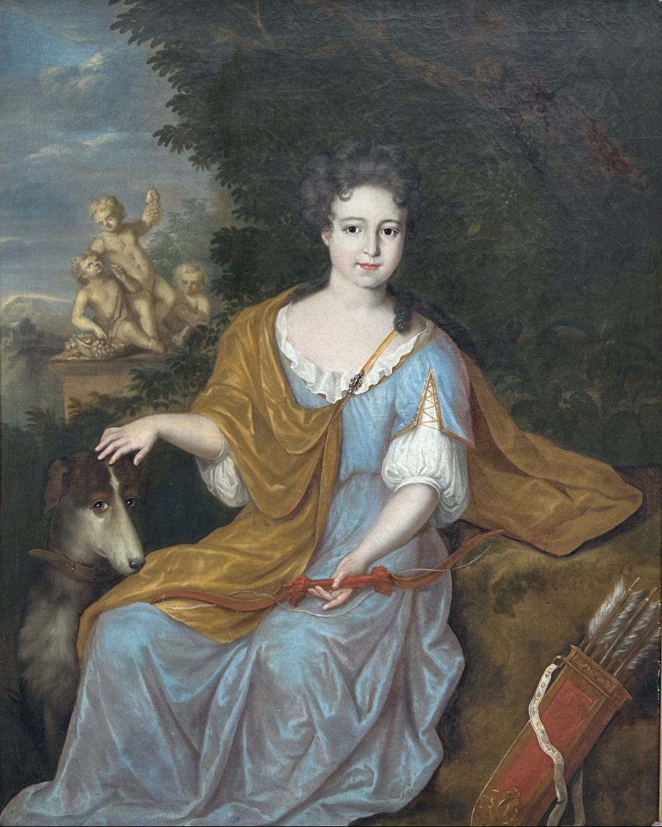 Allegorical Portrait Of A Lady Of Quality As Diana The Huntress, 18th Century Style-photo-2