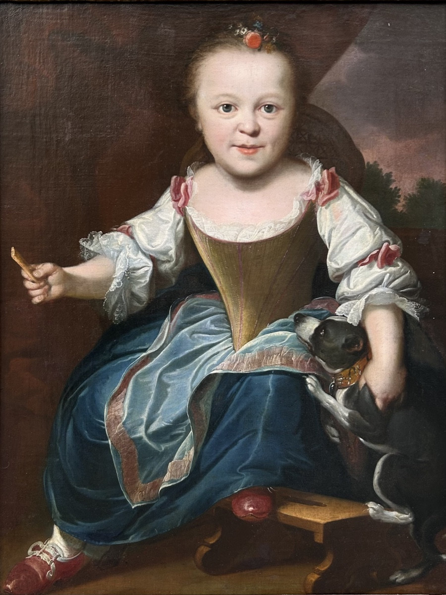 Portrait Of A Child With A Dog, 18th Century-photo-2