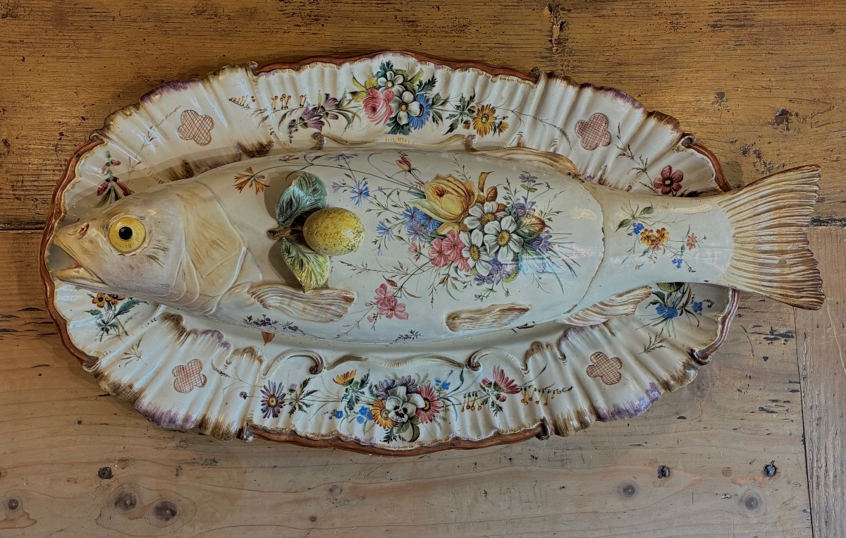 Large Earthenware Fish Tureen, Manufacture Antonibon,-photo-4